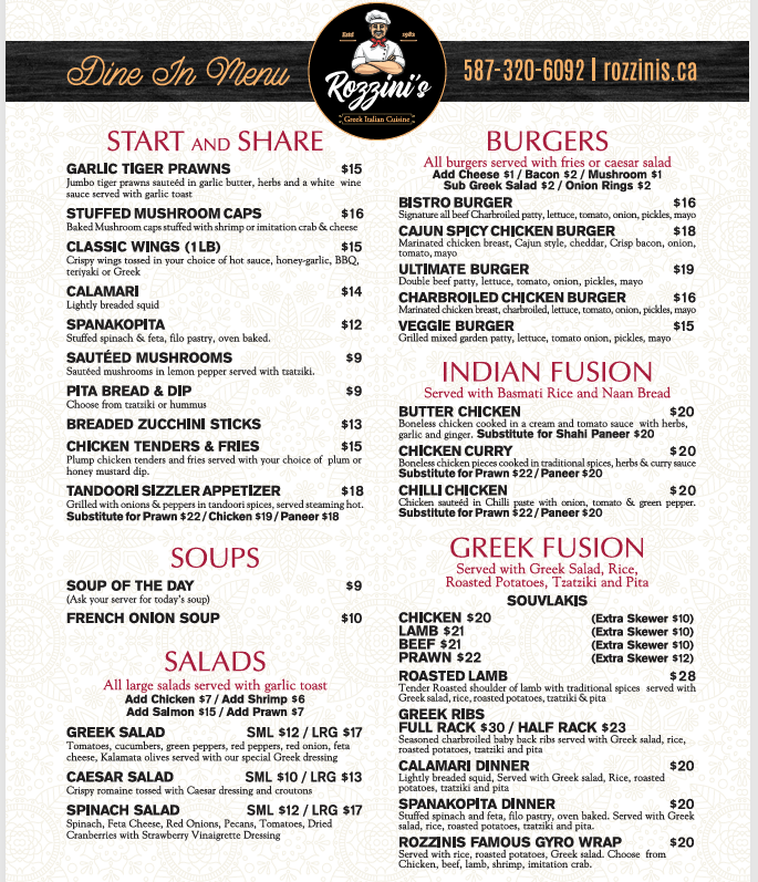 menu page one